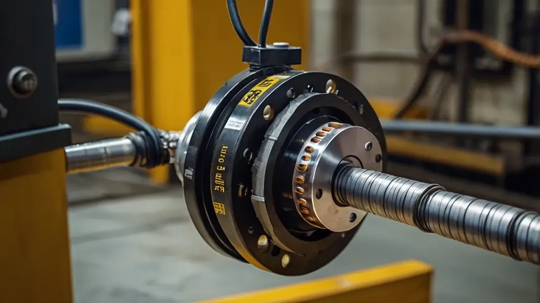 Encoder acoplado a eixo de máquina em linha de produção