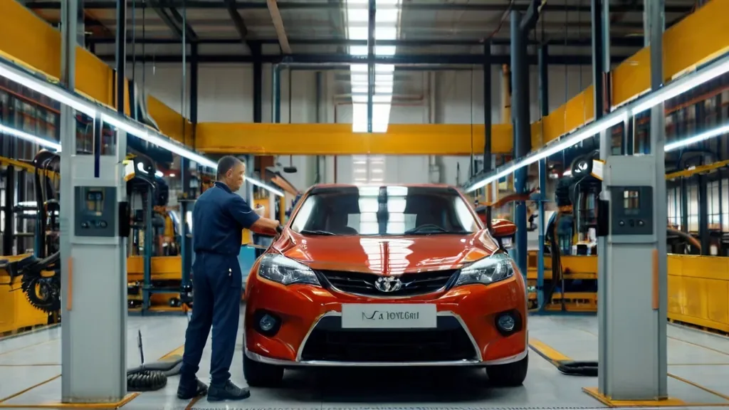 Carro sendo inspecionado na linha de produção